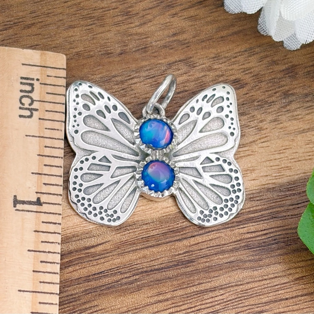 Aura Opal Butterfly Pendant Pure Sterling Silver 925 Boho Southwest Blue Purple - Picture 6 of 8